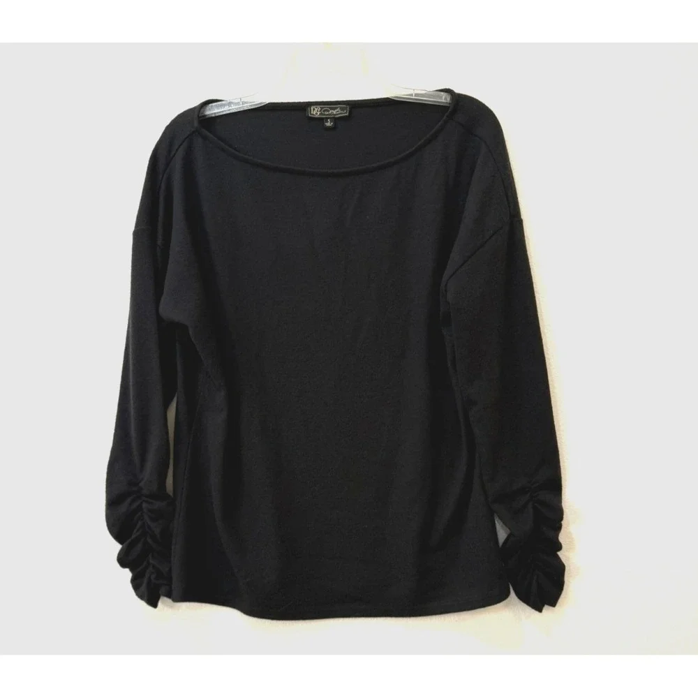 Diane Gilman DG2 Size Small‎ Boatneck Ruched Sleeve Soft Knit Sweater